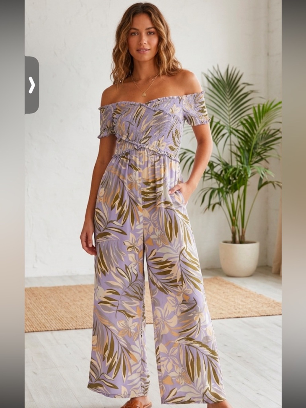 NWT Patrons of Peace Lavender Off-Shoulder Floral Jumpsuit 14 - 17” PTP